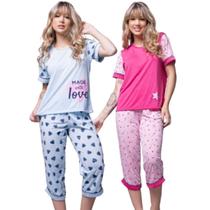 KIT 2 Pijama Pescador Vekyo Bermuda e Blusa Curta Roupa de Dormir Linha Noite Inverno