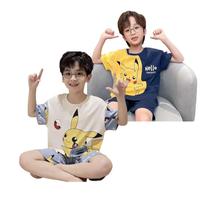 Kit 2 Pijama Poliester Juvenil Menino Pikachu Manga Curta Festa