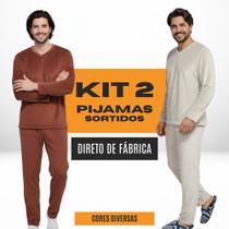 Kit 2 Pijamas Adulto Inverno Estampa Lisa, Gramatura 180 g/m², Quentinho e Confortável