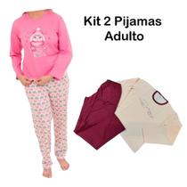 Kit 2 Pijamas Adulto Manga Longa Feminino Moletinho Inverno - Izitex