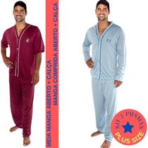 Kit 2 Pijamas Adulto Masculino Plus Size Outono e Inverno Manga Curta + Manga Comprida