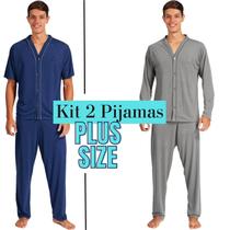 Kit 2 Pijamas Adulto Masculino Plus Size Outono e Inverno Manga Curta + Manga Comprida