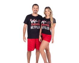 Kit 2 Pijamas Adultos Curto Verão Masculino e Feminino Casal Netflix - Bernanna