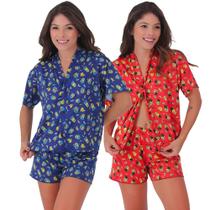 Kit 2 Pijamas Americano Suede Aberto Blogueirinha Baby Doll Kit 2 Pijamas Americano Suede Aberto Blogueirinha Baby Doll