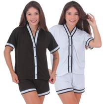 Kit 2 Pijamas Americano Suede Fechado Blogueirinha Short Doll Boa Forma Kit 2 Pijamas Americano Suede Fechado Blogueirinha Short Doll Boa Forma
