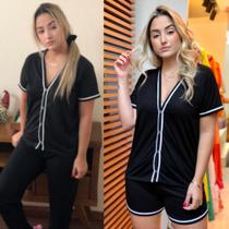 Kit 2 Pijamas Blogueirinha Aberto Com Botões Inverno Com Calça e Verão Short Amamentação Cirurgico