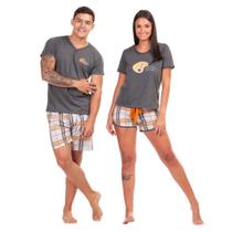 Kit 2 Pijamas Casal Curto Feminino E Masculino Verão Arte Xadrex