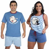 Kit 2 Pijamas Casal Curto Personagem Super Man e Mulher Maravilha ou Popeye e Olivia