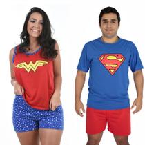 Kit 2 Pijamas Casal Curto Personagem Super Man e Mulher Maravilha ou Popeye e Olivia