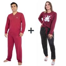 Kit 2 Pijamas De Frio Adulto Casal Longo Feminino Masculino