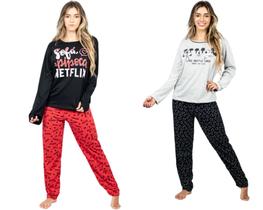 Kit 2 Pijamas De Frio Feminino Longo Estampado Personagens Desenhos