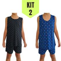 Kit 2 Pijamas De Menino Liganete Estampado Regata e Short