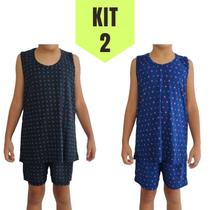 Kit 2 Pijamas De Menino Liganete Estampado Regata e Short