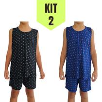 Kit 2 Pijamas De Menino Liganete Estampado Regata e Short