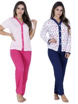 Kit 2 Pijamas diferentes de botão Idoso Pós Cirurgia Pós Parto Amamentação - 1 blusa manga curta 1 blusa frio Kit 2 Pijamas diferentes de botão Idoso Pós Cirurgia Pós Parto Amamentação - 1 blusa manga curta 1 blusa frio