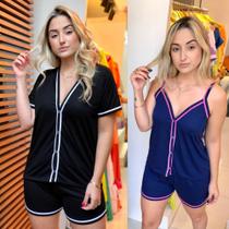 Kit 2 Pijamas Feminino Aberto Com Botões Cirurgico Amamentar