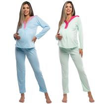 Kit 2 Pijamas Feminino Longo Para Gestantes Com Botões - emanuel ecommerce