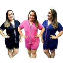 Kit 2 Pijamas Feminino Plus Size Abero com botões baby doll Kit 2 Pijamas Feminino Plus Size Abero com botões baby doll