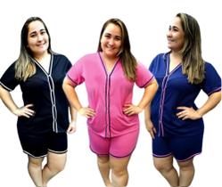 Kit 2 Pijamas Feminino Plus Size Abero com botões baby doll