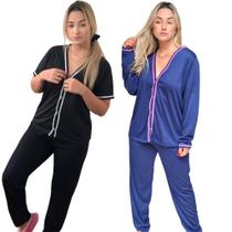 Kit 2 Pijamas Femininos Aberto De Botões Inverno Manga Longa