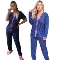 Kit 2 Pijamas Femininos Aberto De Botões Inverno Manga Longa