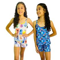 Kit 2 Pijamas Infantil Feminino Divertido Stitch Roupa de Dormir Meninas