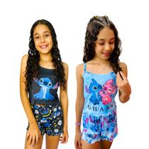 Kit 2 Pijamas Infantil Stitch Roupa de Dormir para Meninas