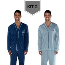 Kit 2 Pijamas Inverno Calça + Blusa Manga Longa Aberto Pós Cirurgia