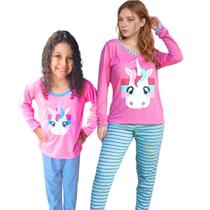 Kit 2 Pijamas Inverno Longo Unicórnio Mãe e Filha Conjunto