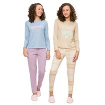 Kit 2 Pijamas Juvenil Menina Manga Longa e Calça Azul 381112