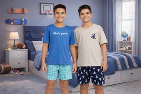 Kit 2 Pijamas Juvenil Menino Conjunto Familia Blusa + Short - Kit 2 Pijamas Juvenil Menino Conjunto Familia Blusa + Short -