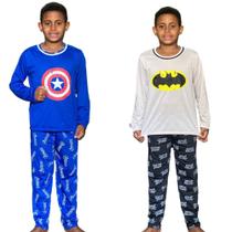 Kit 2 Pijamas Longos Infantil Inverno Super Herói Desenho Kit 2 Pijamas Longos Infantil Inverno Super Herói Desenho