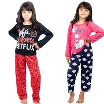 Kit 2 Pijamas Longos Infantil Meninas Inverno Estampado