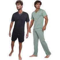 Kit 2 Pijamas Masculino Adulto Camisa Manga Curta e Short e Camisa Manga Curta e Calça Comprida Kit 2 Pijamas Masculino Adulto Camisa Manga Curta e Short e Camisa Manga Curta e Calça Comprida