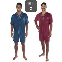 Kit 2 Pijamas Masculino De Verão Adulto Meia Manga