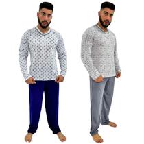 Kit 2 Pijamas Masculino Inverno Estampado Manga Longa Malha