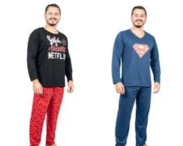 Kit 2 Pijamas Masculino Longo Inverno Desenho Super Herói