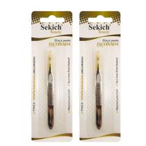 Kit 2 Pinça Aço Inox Ponta Dourada Inclinada 1304 - Sekich