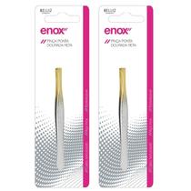 Kit 2 Pinça Design Sobrancelha Ponta Dourada Reta 700 - Enox