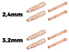 Kit: 2 Pinça Tig 2,4mm 10N24 + 2 Porta Pinça Tig 2,4mm 10N32 + 2 Pinça Tig 3,2mm 10N25 + 2 Porta Pinça Tig 3,2mm 10N28 Kit: 2 Pinça Tig 2,4mm 10N24 + 2 Porta Pinça Tig 2,4mm 10N32 + 2 Pinça Tig 3,2mm 10N25 + 2 Porta Pinça Tig 3,2mm 10N28