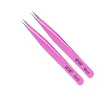 Kit 2 Pinças Aço Inoxidável Rosa Alongamento Cílios Reta