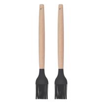 Kit 2 Pincel Culinário Silicone Preto Cabo Bambu Cheff