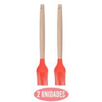 Kit 2 Pincel Culinário Silicone Vermelho Cabo Bambu Cheff