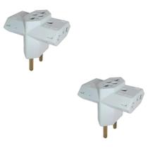 Kit 2 Pino Adaptador Benjamin 3 Saidas Branco 15A 250V para Tomadas Uso Residencial
