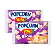 Kit 2 Pipoca para Microondas Popcorn Yoki Bacon 0% Gordura Transgênicas, Rico em Fibras, Fonte de Ferro 100g