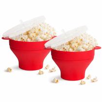 Kit 2 Pipoqueiras Silicone Antiaderente Dobrável Portátil Tampa Microondas Balde Baldinho Pipoca Doce Salgada Sem Óleo Presente Aniversário