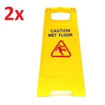 Kit 2 placa de sinalização amarela aviso de piso escorregadio caution wet floor