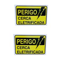 KIT 2 Placa de Sinalização PERIGO CERCA ELETRIFICADA 15x20cm