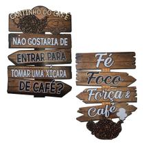 Kit 2 Placa Decor Enfeite Tema Café 20x30 Mdf Madeira Adesivado