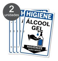 Kit 2 Placas de Aviso Higiene Álcool Gel Higienize Suas Mãos